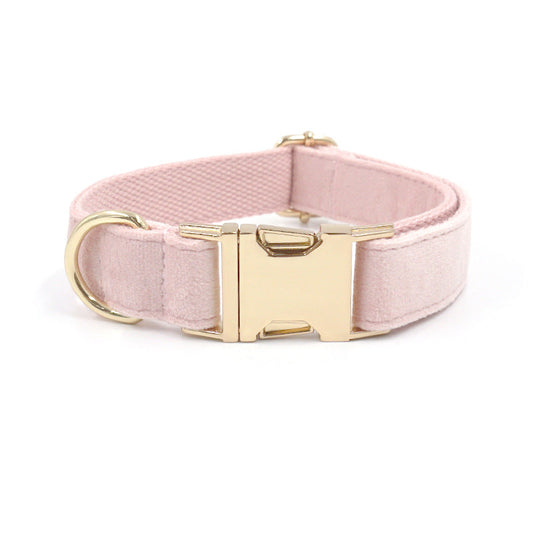 HKM-0010557 Pink Velvet Dog Collar and Leash Set with Bow Knot and Garbage Bag Holder