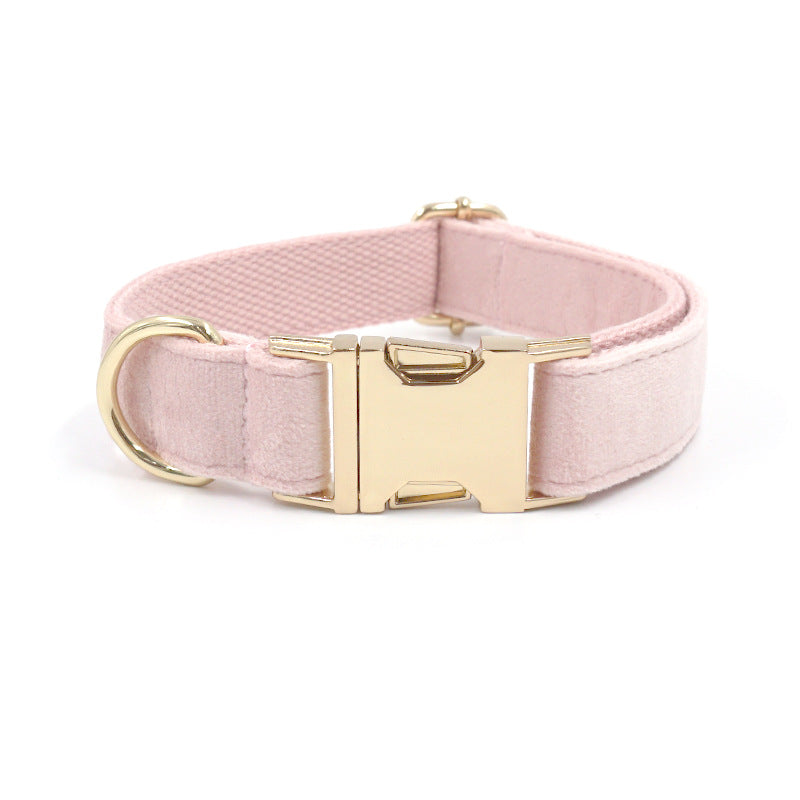 HKM-0010557 Pink Velvet Dog Collar and Leash Set with Bow Knot and Garbage Bag Holder