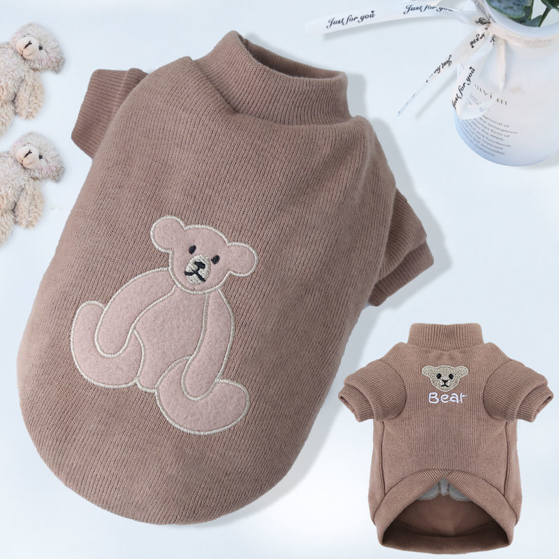 HKM-0011325 Warm Embroidered Bear Pet Shirt with Stripes in Multiple Colors