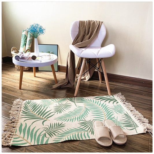 HKM-001171 Nordic Cotton and Linen Rectangular Area Rug - Machine Washable, Various Sizes and Colors for Living Room or Bedroom