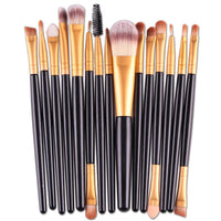 HKM-001171 Set of 15 Portable Makeup Brushes with Plastic Handles and Soft Nylon Hair