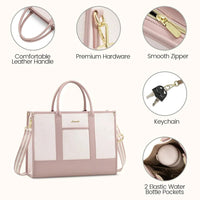 HKM-0011859 laptop tote bag details leather handle hardware smooth zipper keychain and bottle pockets
