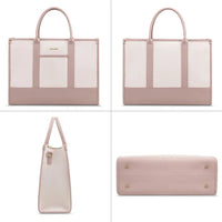 HKM-0011859 laptop tote bag shown from four angles front back side and base with metal studs