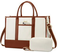 HKM-0011859 water-resistant laptop tote bag with two bottle pockets and matching pouch