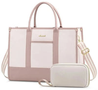 HKM-0011859 water-resistant laptop tote bag with two bottle pockets and matching pouch