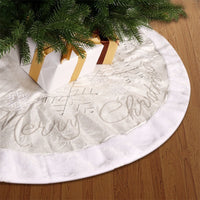 HKM-001235 48-Inch Non-Woven Linen Christmas Tree Skirt with Snowflake Design