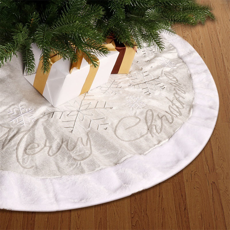 HKM-001235 48-Inch Non-Woven Linen Christmas Tree Skirt with Snowflake Design