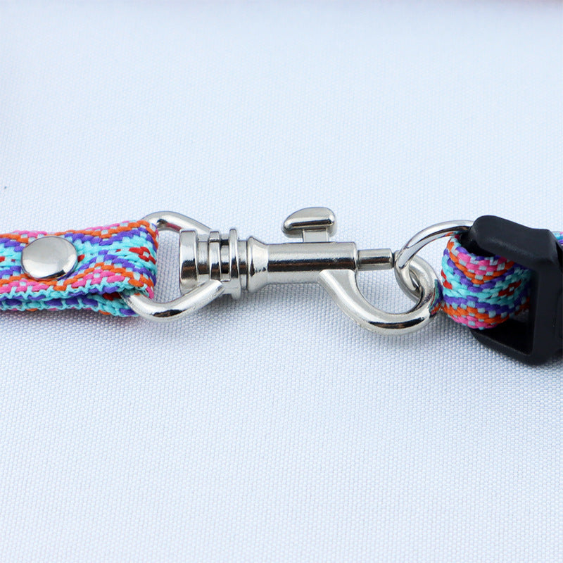 HKM-0012733 Ethnic Style Woven Dog Collar with 120cm Traction Rope - Durable Polyester Material
