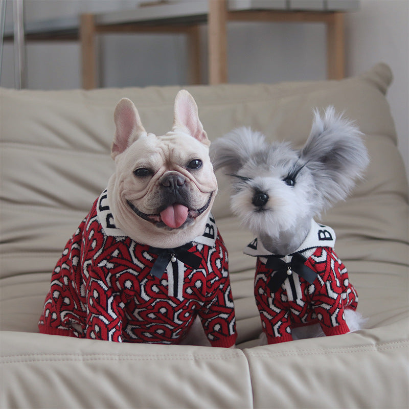 HKM-0014525 Cozy Wine Red Pet Sweater for Dogs - Comfortable Cotton Design in Various Sizes