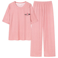 HKM-001491 Heart Shape Print Cotton Pajamas Two-piece Suit Summer Short-sleeved Long Pants Plus Size Home Service Set