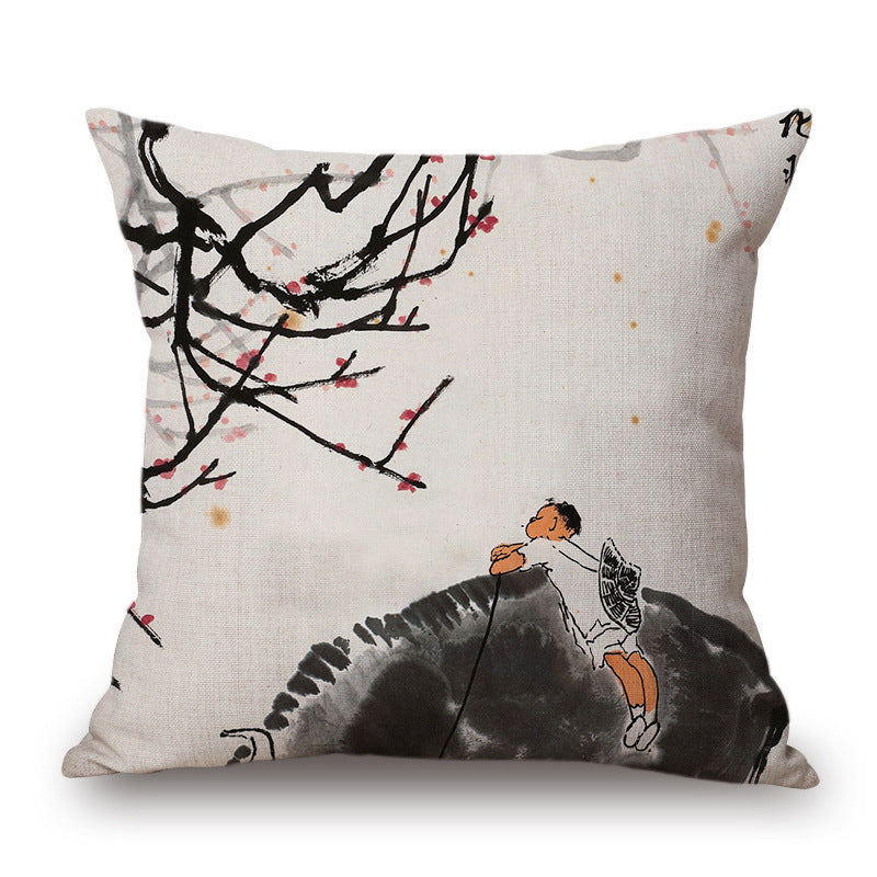 HKM-001491 Retro Landscape Cotton Cushion Cover for Home Decor - 45x45cm