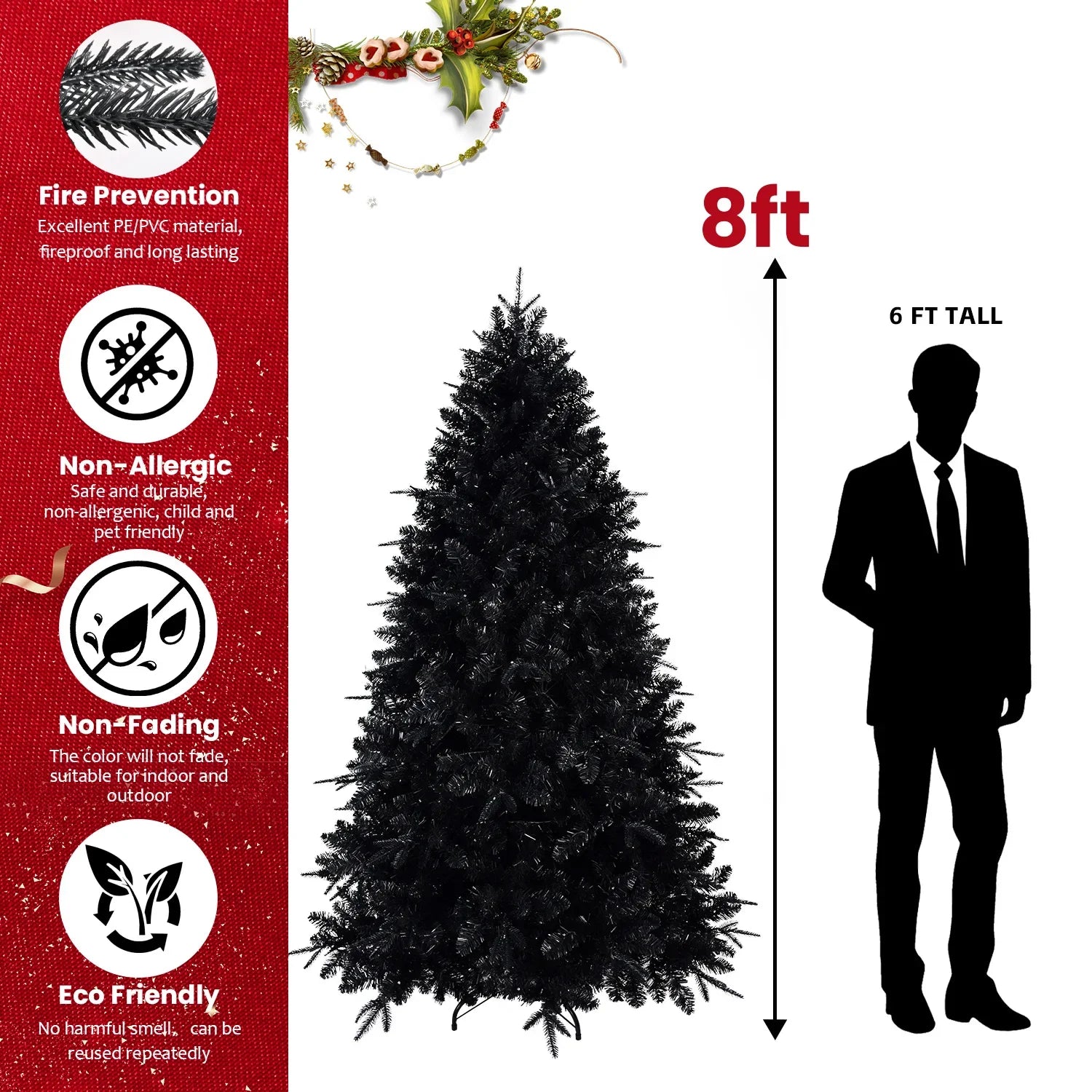 HKM-001555 8ft Blue Christmas Tree with LED Lights and Lamp, Indoor/Outdoor Pine Design
