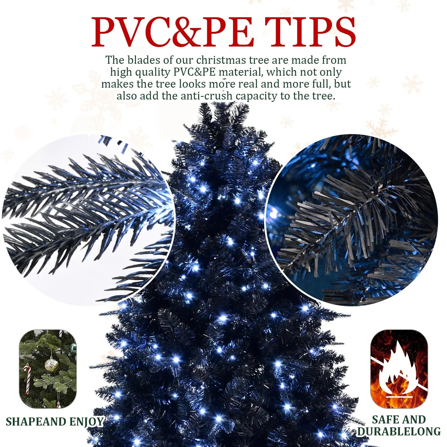 HKM-001555 8ft Blue Christmas Tree with LED Lights and Lamp, Indoor/Outdoor Pine Design