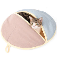 HKM-0016573 Cozy Round Cotton and Linen Pet Nest for Cats and Small Dogs - Warm Semi-Enclosed Design