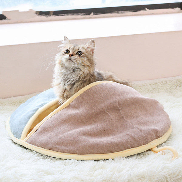 HKM-0016573 Cozy Round Cotton and Linen Pet Nest for Cats and Small Dogs - Warm Semi-Enclosed Design