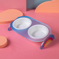 HKM-0016701 Ceramic Double and Single Cat Bowls with High Legs in Rainbow Colors