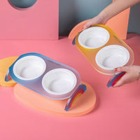 HKM-0016701 Ceramic Double and Single Cat Bowls with High Legs in Rainbow Colors