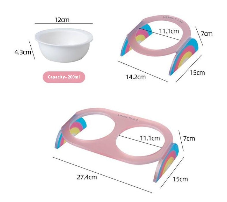 HKM-0016701 Ceramic Double and Single Cat Bowls with High Legs in Rainbow Colors