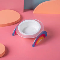 HKM-0016701 Ceramic Double and Single Cat Bowls with High Legs in Rainbow Colors