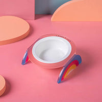 HKM-0016701 Ceramic Double and Single Cat Bowls with High Legs in Rainbow Colors