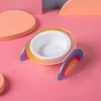 HKM-0016701 Ceramic Double and Single Cat Bowls with High Legs in Rainbow Colors