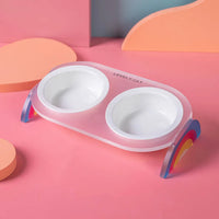 HKM-0016701 Ceramic Double and Single Cat Bowls with High Legs in Rainbow Colors