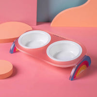 HKM-0016701 Ceramic Double and Single Cat Bowls with High Legs in Rainbow Colors