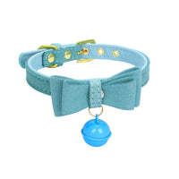 HKM-0018493 Gold Double Layer Bowknot Hanging Bell Pet Collar, Comfortable Suede and PU Material, Adjustable Neck Sizes