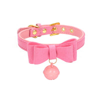 HKM-0018493 Gold Double Layer Bowknot Hanging Bell Pet Collar, Comfortable Suede and PU Material, Adjustable Neck Sizes