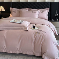 HKM-001939 Light Brushed Solid Color Pure Cotton Four-Piece Bedding Set for Autumn and Winter
