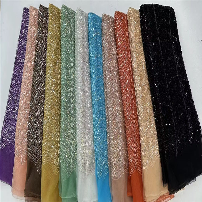 HKM-001939 Sequined Wave Line Bead Tube Lace for Wedding Dresses and DIY Projects