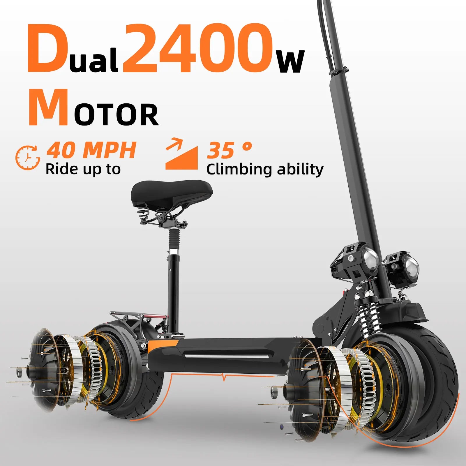 HKM-002451 2400W Dual Motor Electric Scooter, 65km/h Max Speed, 70km Range, Foldable E-Scooter, Waterproof, 300 lbs Load Capacity