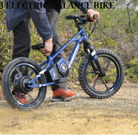 HKM-002515 Kids Electric Balance Bike with 350W Brushless Motor, 12-Inch & 16-Inch Options, Adjustable Suspension, and Disc Brakes
