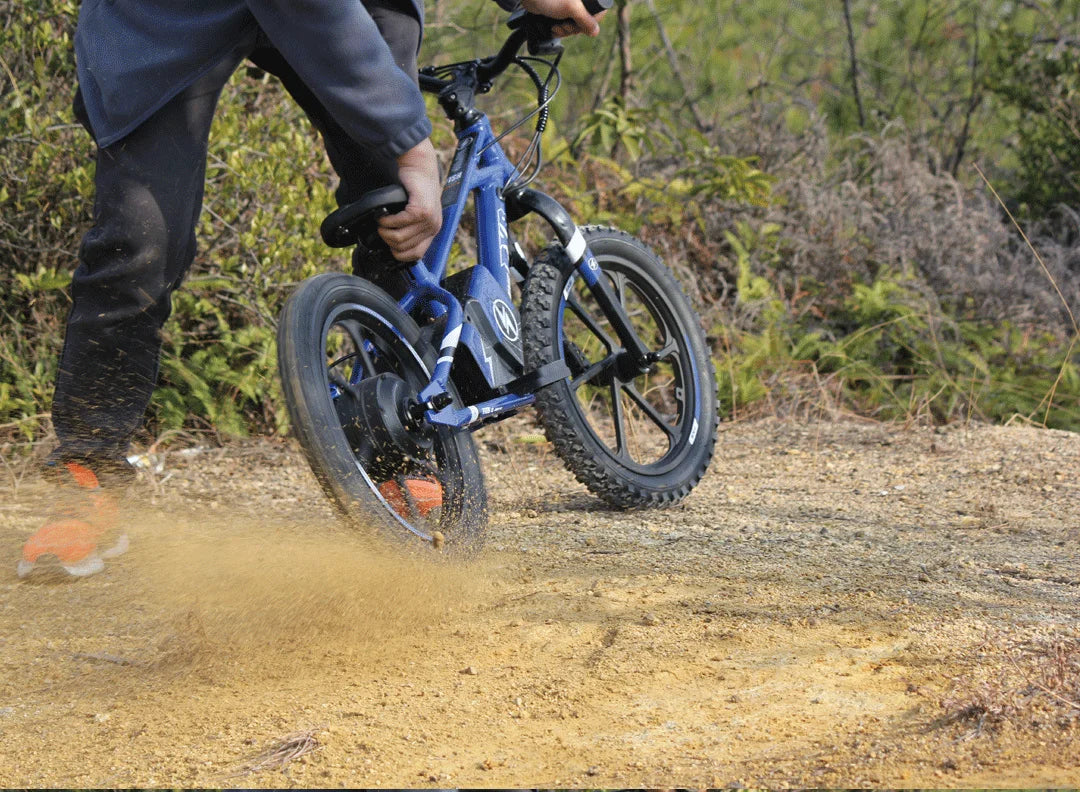 HKM-002515 Kids Electric Balance Bike with 350W Brushless Motor, 12-Inch & 16-Inch Options, Adjustable Suspension, and Disc Brakes