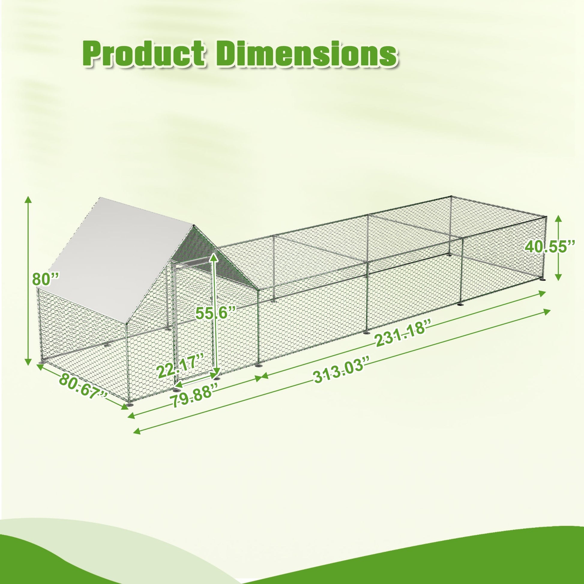 HKM-0025917 Walk-In Chicken Coop with Removable Cover - Durable Steel Frame and Lockable Door for Poultry, Rabbits, and Ducks