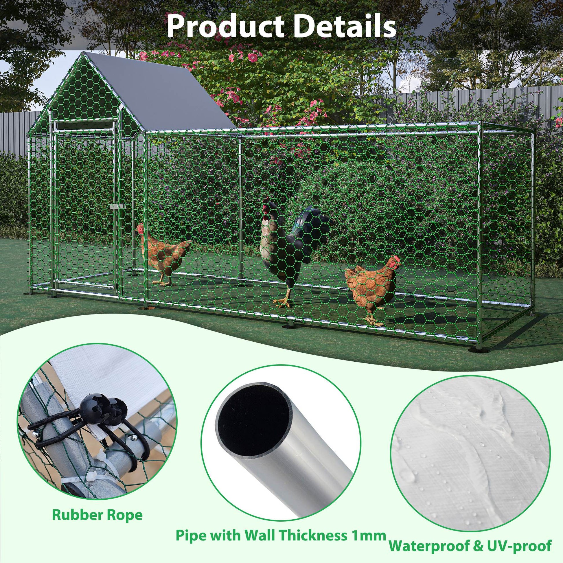 HKM-0025917 Walk-In Chicken Coop with Removable Cover - Durable Steel Frame and Lockable Door for Poultry, Rabbits, and Ducks