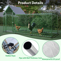 HKM-0025917 Walk-In Chicken Coop with Removable Cover - Durable Steel Frame and Lockable Door for Poultry, Rabbits, and Ducks