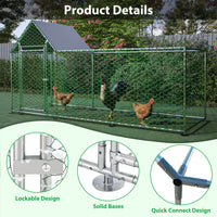 HKM-0025917 Walk-In Chicken Coop with Removable Cover - Durable Steel Frame and Lockable Door for Poultry, Rabbits, and Ducks