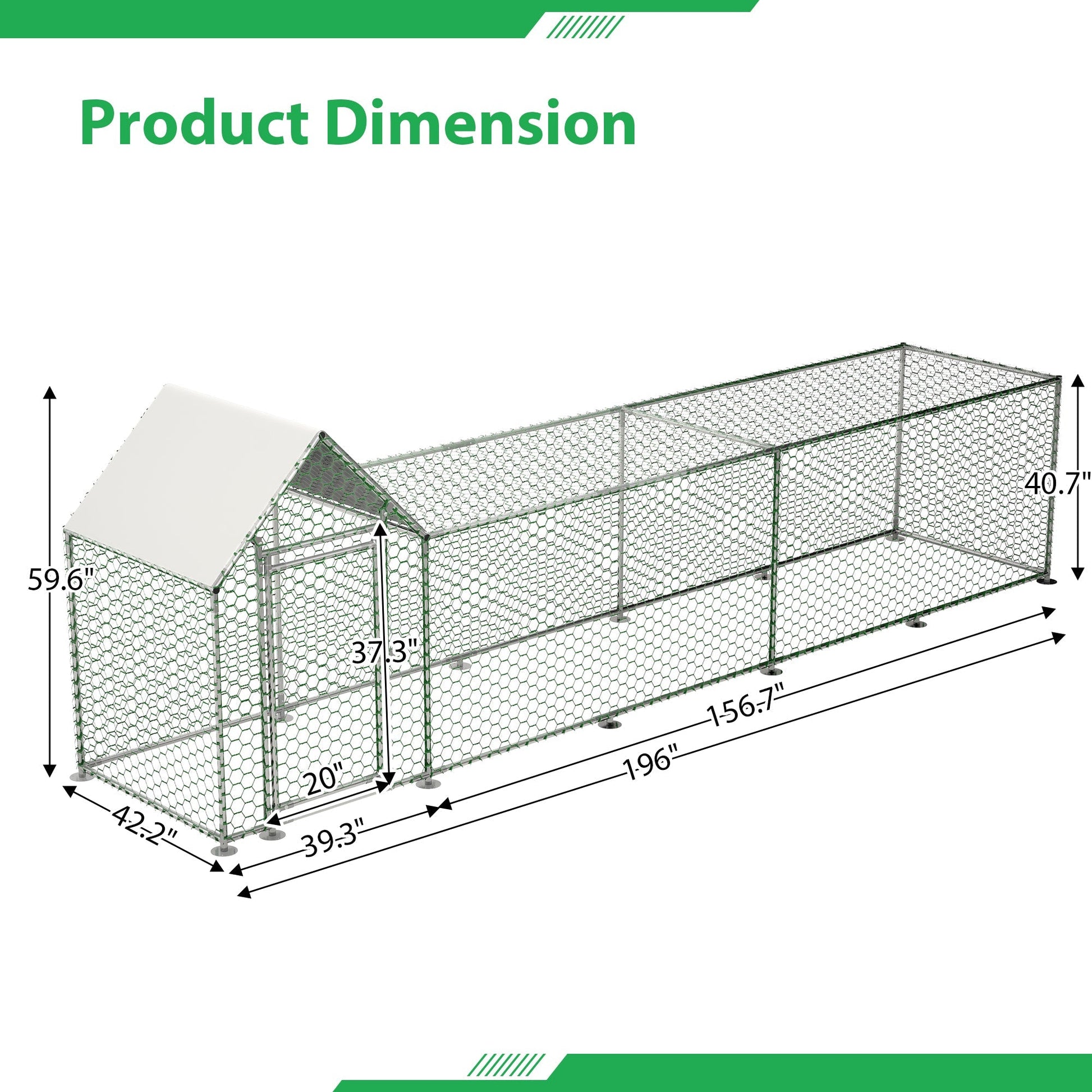 HKM-0025917 Walk-In Chicken Coop with Removable Cover - Durable Steel Frame and Lockable Door for Poultry, Rabbits, and Ducks