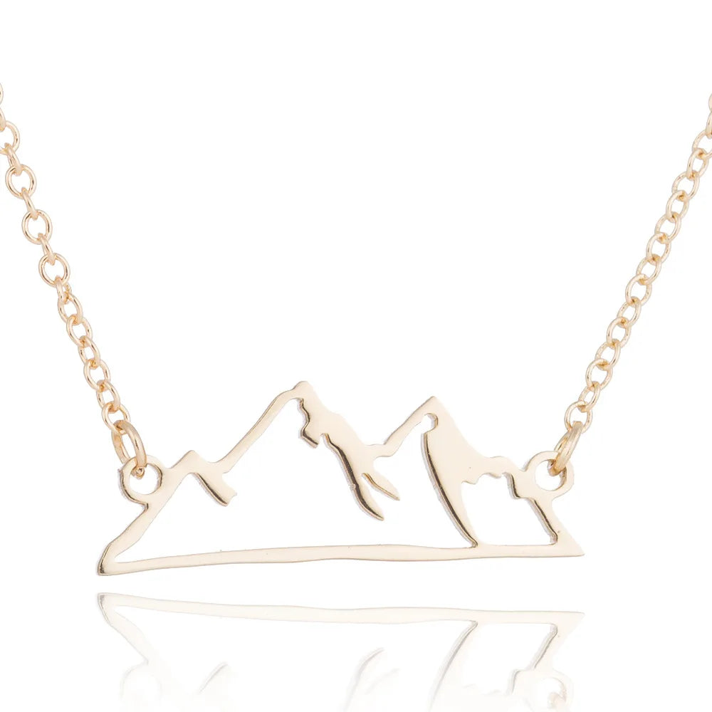 HKM-002643 Fashion 18k Gold Plated Chain Statement Necklace Waterproof Stainless Steel Hill Mountain Pendant Necklace for Women Gift