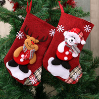 HKM-002707 Medium Linen Christmas Socks Gift Bag for Holiday Decor, 23x16cm