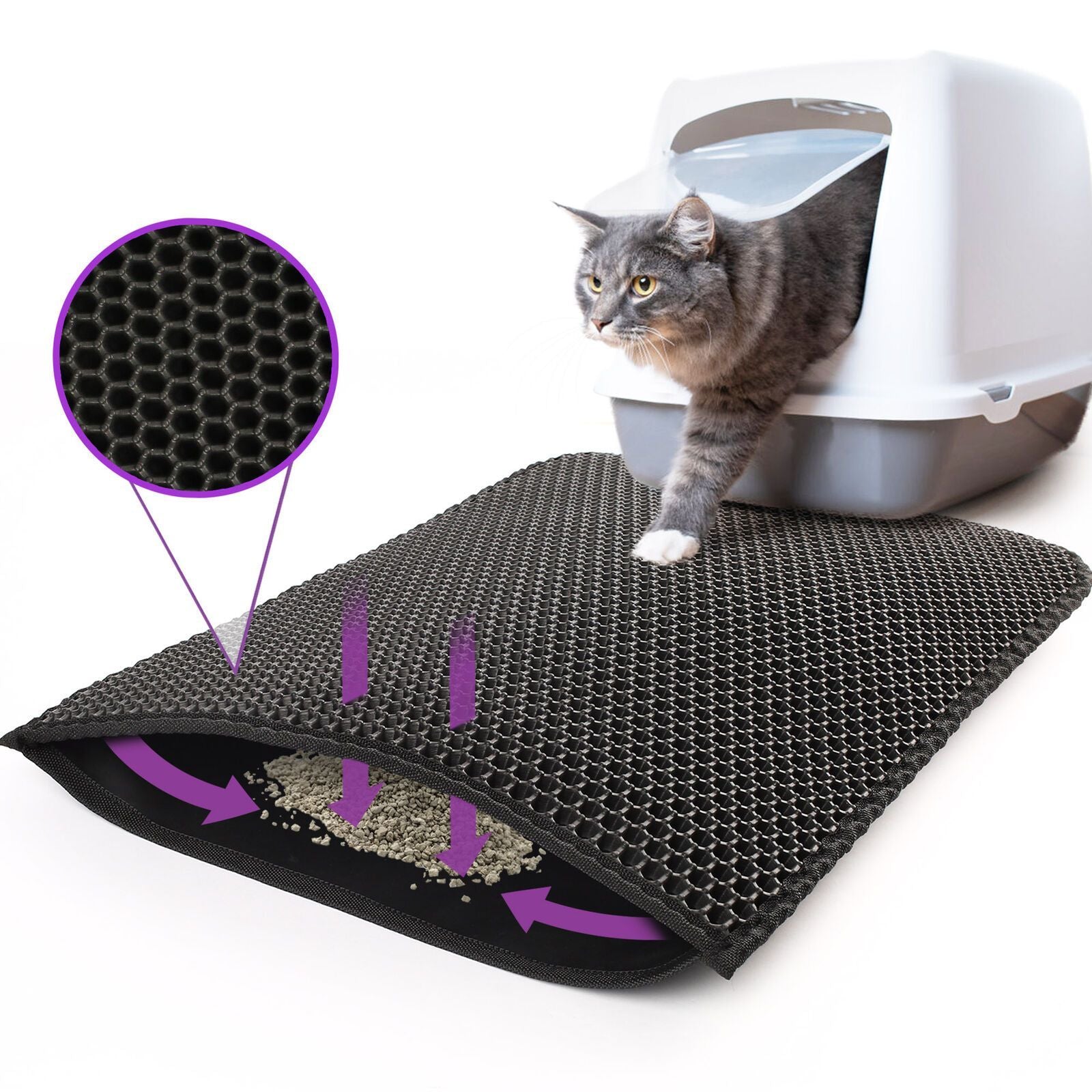 HKM-003091 Double Layer Honeycomb Waterproof Cat Litter Mat - Non-Slip and Easy to Clean Trap for Litter and Urine