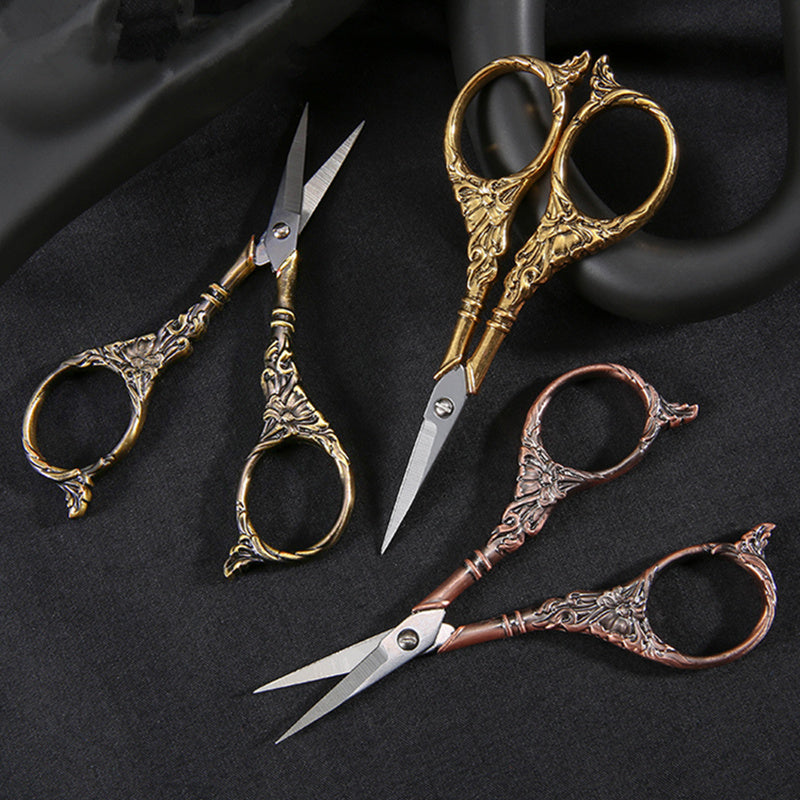 HKM-003091 Elegant Vintage Stainless Steel Scissors in Gold, Red Bronze, Green Bronze, and Silver