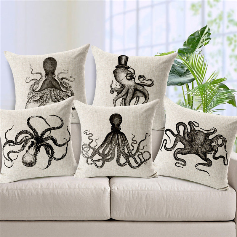 HKM-003091 Mr. Octopus Cartoon Cotton Pillow with Soft PP Filling