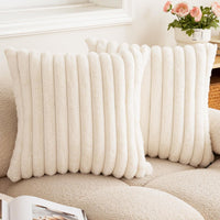 HKM-003155 Plush Vertical Bar Cushion Cover in Milky White and Assorted Colors, 45x45cm