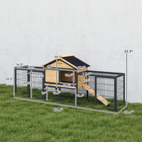 HKM-0031677 Large Outdoor Rabbit Hutch with Steel Run, Removable Tray, Asphalt Roof and Ramp, 85" Spacious Cage for 2-3 Rabbits
