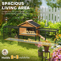 HKM-0031677 Large Outdoor Rabbit Hutch with Steel Run, Removable Tray, Asphalt Roof and Ramp, 85" Spacious Cage for 2-3 Rabbits