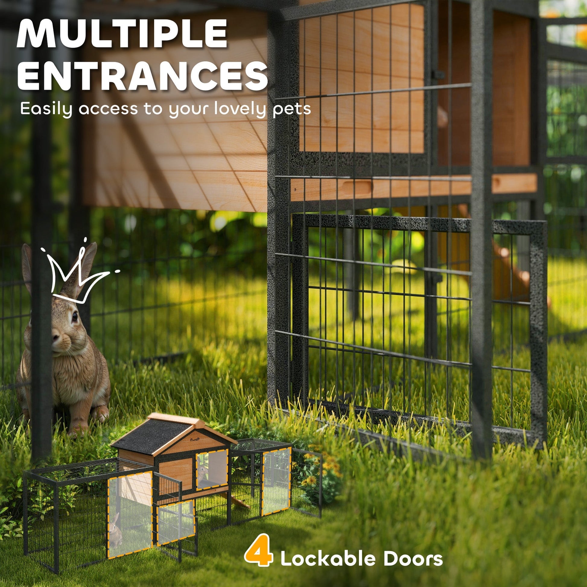 HKM-0031677 Large Outdoor Rabbit Hutch with Steel Run, Removable Tray, Asphalt Roof and Ramp, 85" Spacious Cage for 2-3 Rabbits
