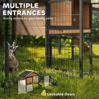 HKM-0031677 Large Outdoor Rabbit Hutch with Steel Run, Removable Tray, Asphalt Roof and Ramp, 85" Spacious Cage for 2-3 Rabbits