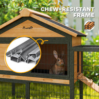 HKM-0031677 Large Outdoor Rabbit Hutch with Steel Run, Removable Tray, Asphalt Roof and Ramp, 85" Spacious Cage for 2-3 Rabbits